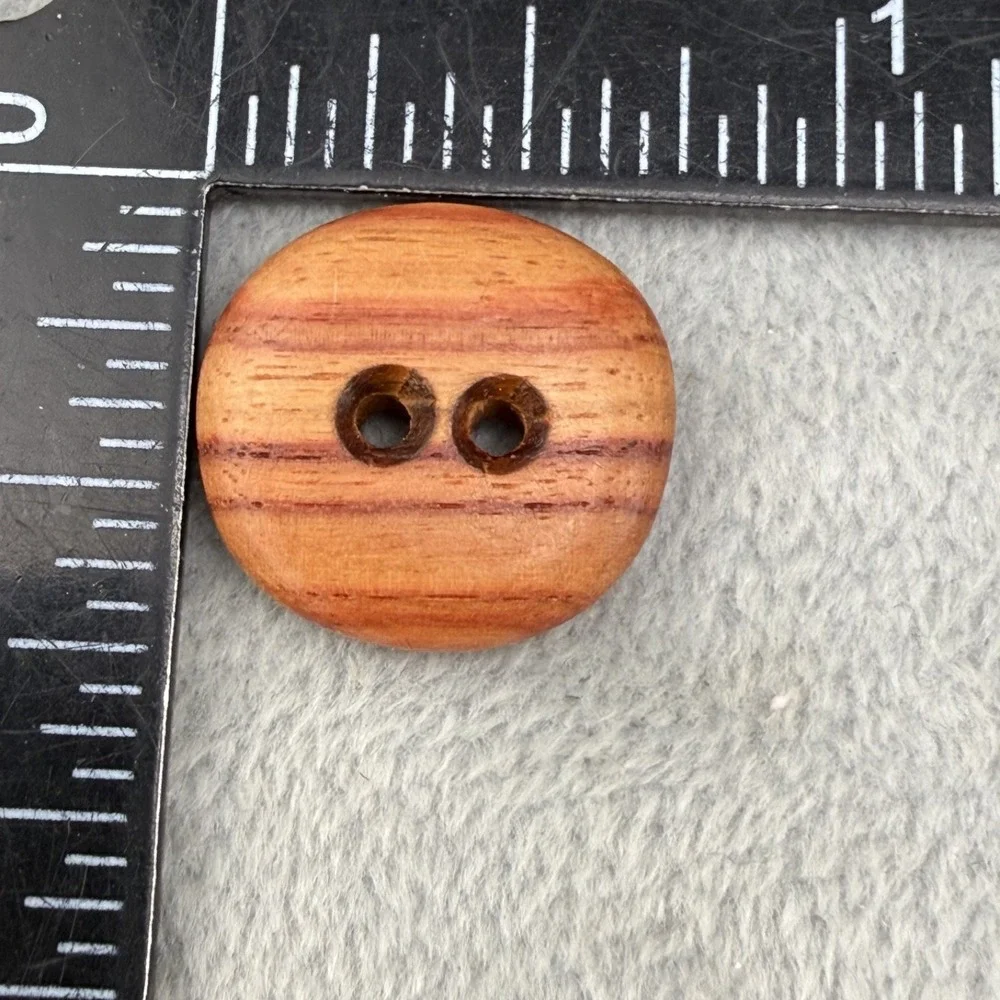 Vintage Wood Buttons Round Brown 2-Hole Flat 12pc Set